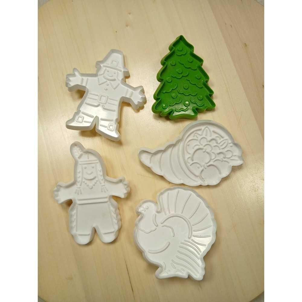 Vtg 5 Hutzler Lot Thanksgiving Fall Cookie Cutters Indian+ Christmas